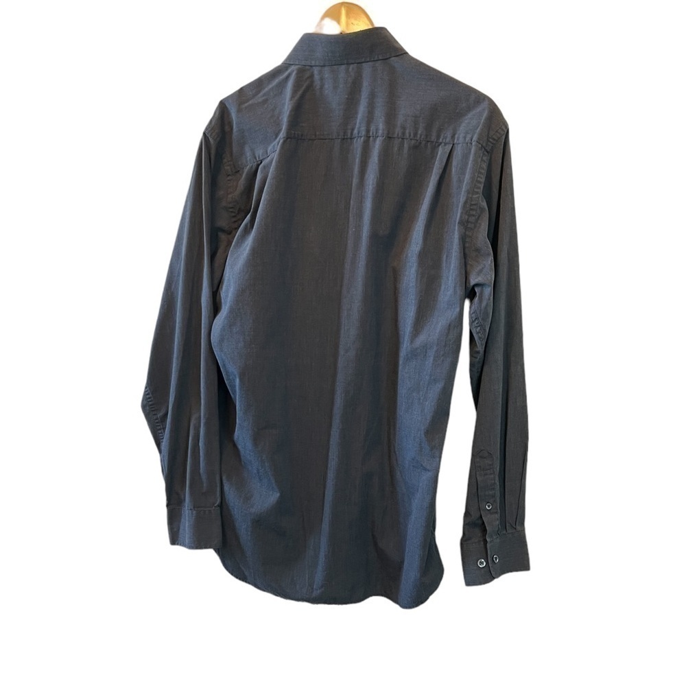 MENS Charcoal Grey Long Sleeve Button Up Collared Dress Shirt 16 - Picture 3 of 7
